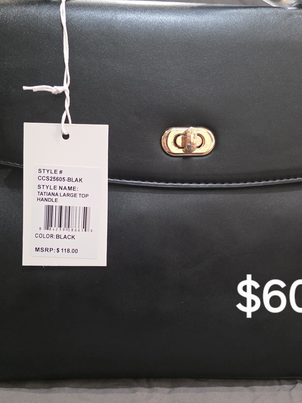 Cavalli Class Black Leather Satchel with Gold-Tone Turn Lock